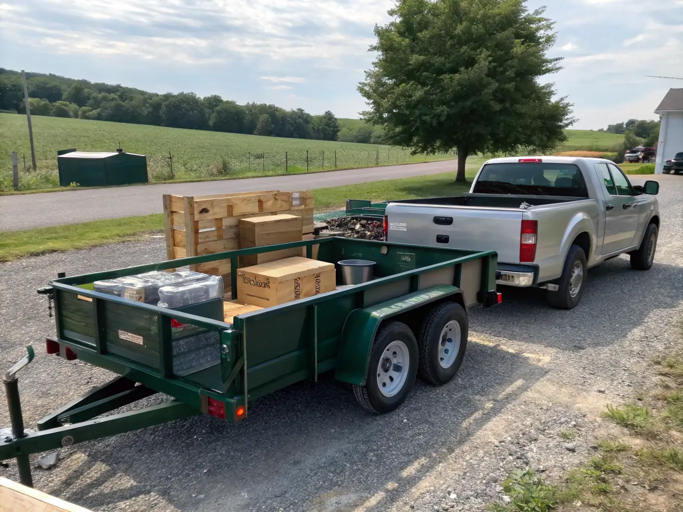 A spacious cargo trailer parked at a loading dock, with boxes and furniture visible inside, illustrating its use for moving and storage.